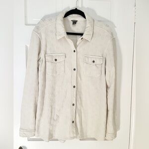 Eddie Bauer Cream Fleece Shacket Womens Size XL Cozy Layer Apres Ski Button Down